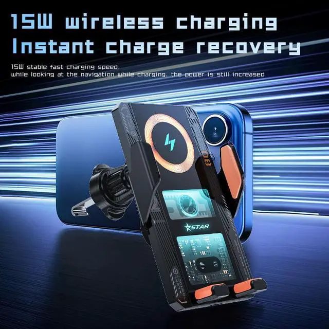 Alt view image 4 of 6 - JVFYI Auto-Clamping 15W Magnetic Fast Charging for Type-C Car Mount Wireless Charger with RGB Light