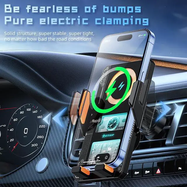 Alt view image 5 of 6 - JVFYI Auto-Clamping 15W Magnetic Fast Charging for Type-C Car Mount Wireless Charger with RGB Light