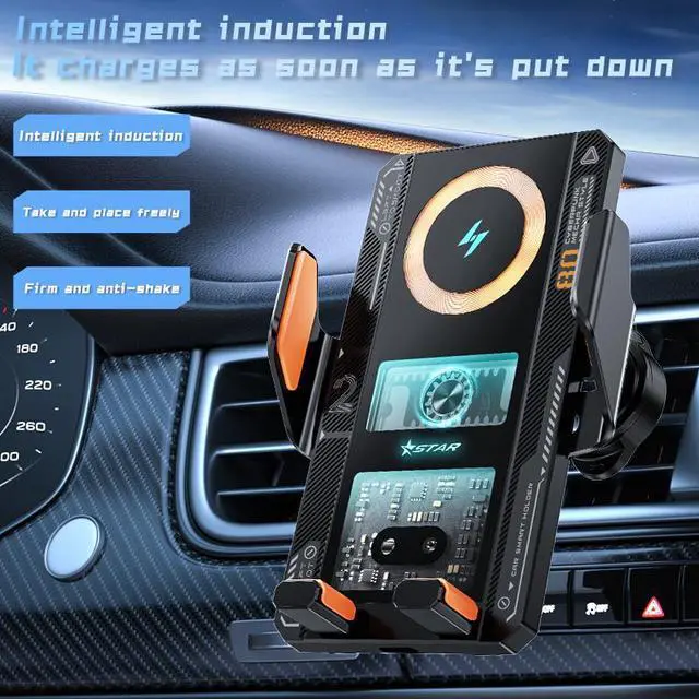 Alt view image 2 of 6 - JVFYI Auto-Clamping 15W Magnetic Fast Charging for Type-C Car Mount Wireless Charger with RGB Light