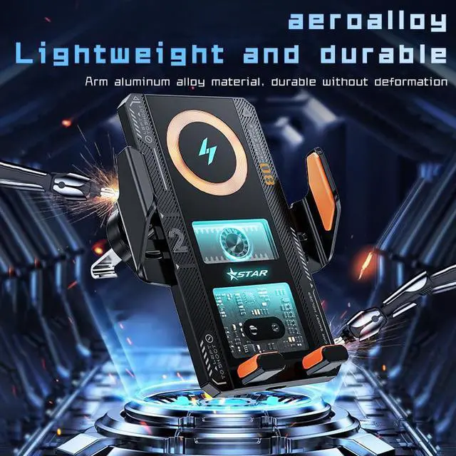 Alt view image 6 of 6 - JVFYI Auto-Clamping 15W Magnetic Fast Charging for Type-C Car Mount Wireless Charger with RGB Light