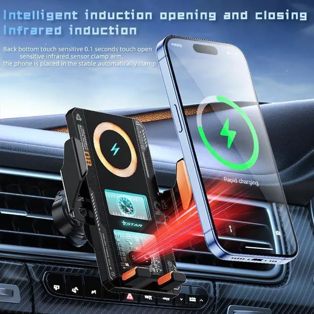 Alt view image 3 of 6 - JVFYI Auto-Clamping 15W Magnetic Fast Charging for Type-C Car Mount Wireless Charger with RGB Light