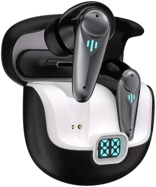 Main image of JVFYI 2.4G Low Latency Wireless Blue Tooth Earphones In-Ear ANC Active Noise Cancelling Gaming Headphones with Digital Display Black