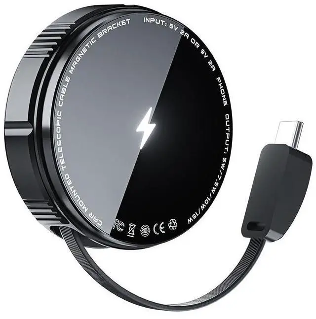 Main image of JVFYI Portable Retractable Type-C Fast Charger Magnetic Car Phone Holder 15W Wireless Charger for iPhone