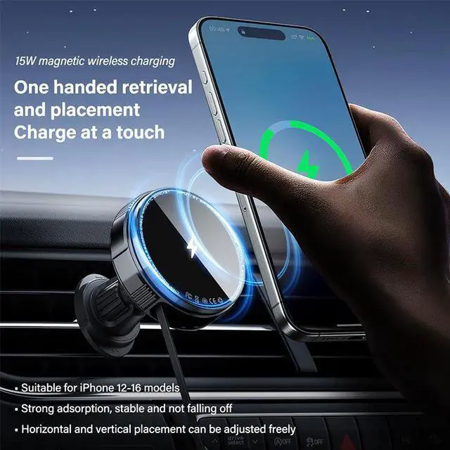 Alt view image 3 of 5 - JVFYI Portable Retractable Type-C Fast Charger Magnetic Car Phone Holder 15W Wireless Charger for iPhone