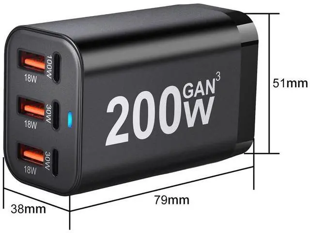 Alt view image 4 of 4 - JVFYI 200W 6-Port GaN Desktop Charger with Fireproof Case - PD/QC Fast Charger for Laptop, MacBook, Mobile Phone & Android Devices Uk plug