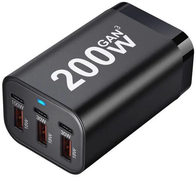 Alt view image 2 of 4 - JVFYI 200W 6-Port GaN Desktop Charger with Fireproof Case - PD/QC Fast Charger for Laptop, MacBook, Mobile Phone & Android Devices Uk plug