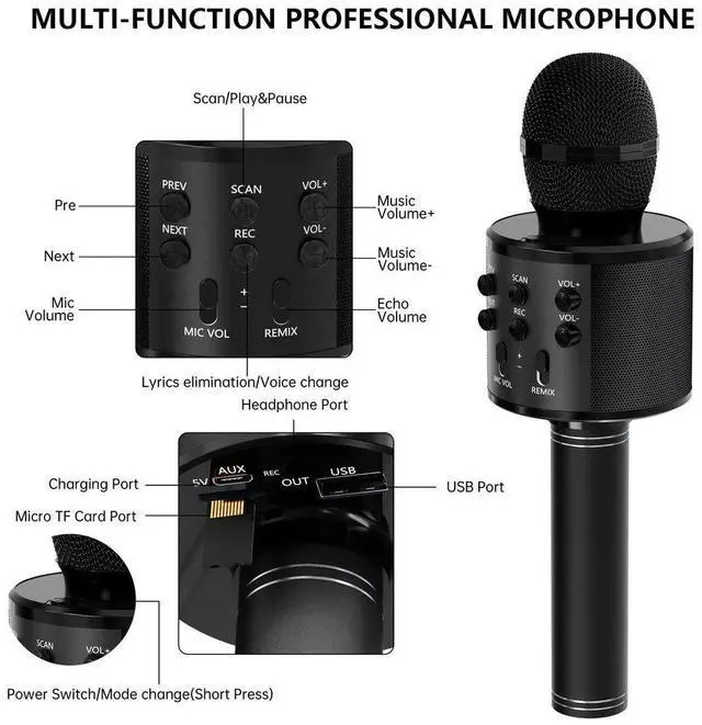 Alt view image 5 of 6 - JVFYI Portable Handheld Wireless Karaoke Microphone Speaker Microphone for Kids Music Player Singing Recorder KTV Gold