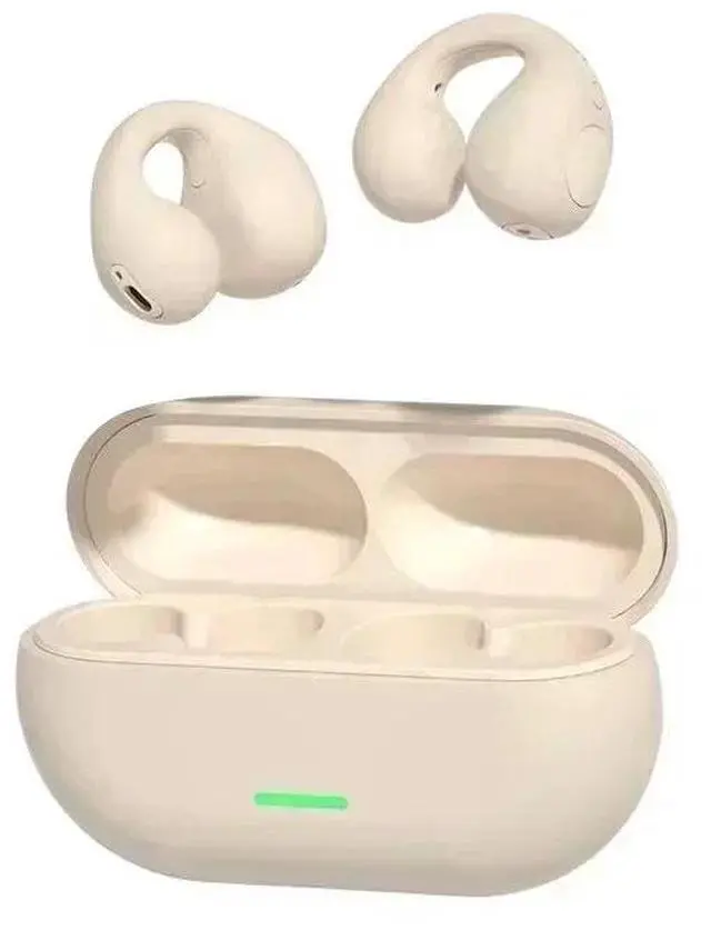 Main image of JVFYI NEW for 5.3 Wireless Bone Conduction Headphones T75 Clip Ear Music Noise Canceling LED HD Call Sports Gaming IPX5 Beige