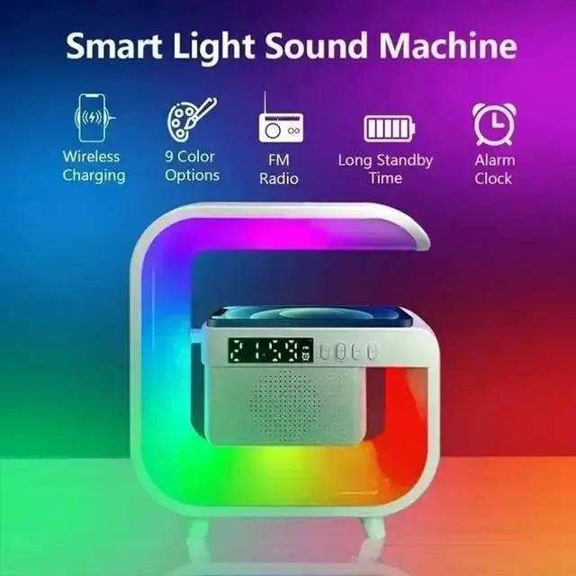 Alt view image 2 of 6 - JVFYI Multifunctional RGB Desk Clock with Night Light & Wireless Charger - Bluetooth 5.3, 1000mAh Battery, for iPhone, Home Office, Gaming Setup