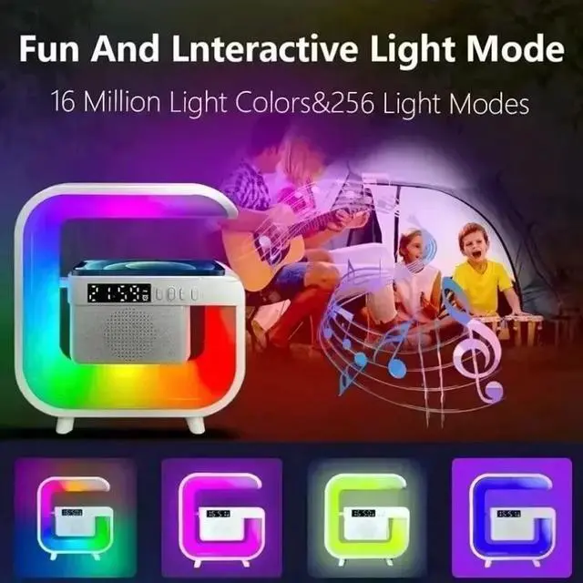 Alt view image 3 of 6 - JVFYI Multifunctional RGB Desk Clock with Night Light & Wireless Charger - Bluetooth 5.3, 1000mAh Battery, for iPhone, Home Office, Gaming Setup