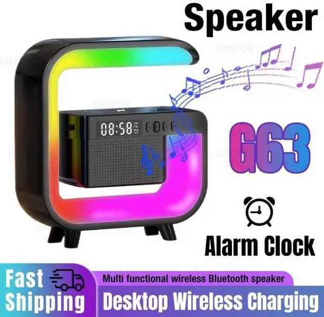 Alt view image 4 of 6 - JVFYI Multifunctional RGB Desk Clock with Night Light & Wireless Charger - Bluetooth 5.3, 1000mAh Battery, for iPhone, Home Office, Gaming Setup