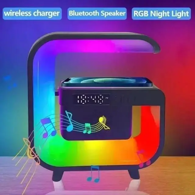 Alt view image 5 of 6 - JVFYI Multifunctional RGB Desk Clock with Night Light & Wireless Charger - Bluetooth 5.3, 1000mAh Battery, for iPhone, Home Office, Gaming Setup