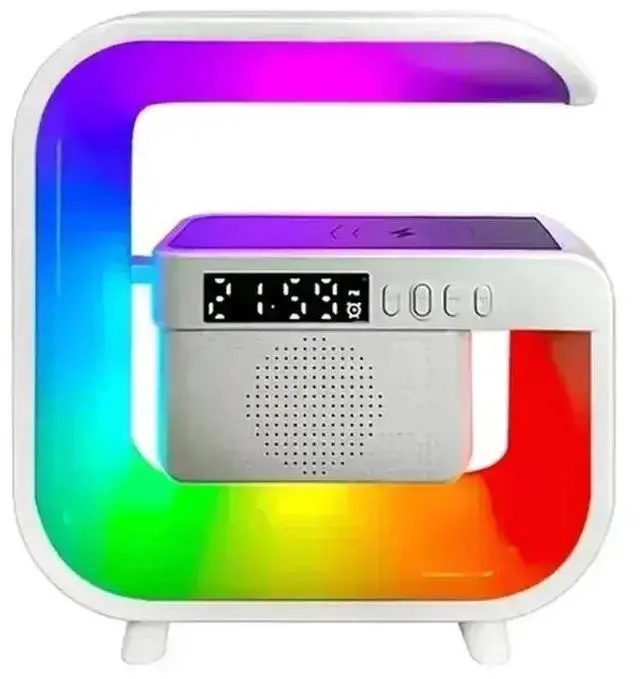 Main image of JVFYI Multifunctional RGB Desk Clock with Night Light & Wireless Charger - Bluetooth 5.3, 1000mAh Battery, for iPhone, Home Office, Gaming Setup White