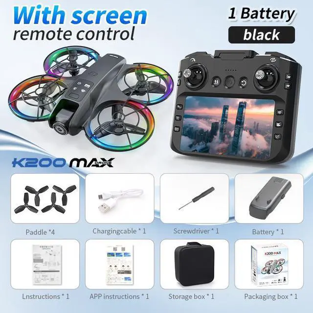 Alt view image 5 of 6 - JVFYI Big Screen Remote Control K200 Mini 4K Drone with Colorful Led Light Esc Camera Brushless Obstacle Avoidance Photography Drone