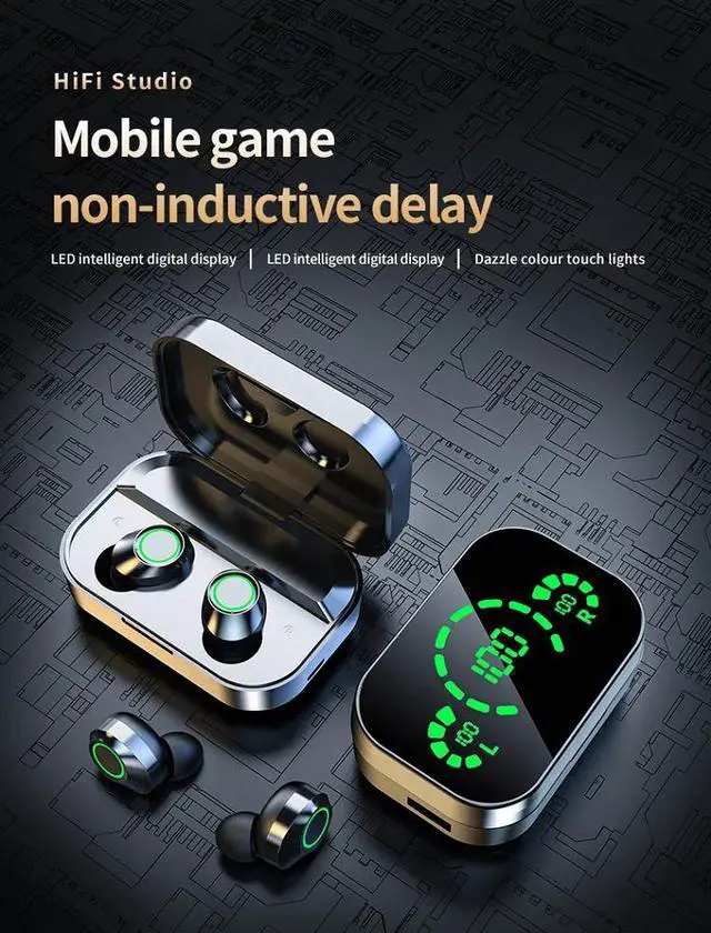 Alt view image 4 of 6 - JVFYI YD03 TWS Wireless Earbuds with Touch Digital Display - Bluetooth 5.3, Mirror Mini In-Ear, Touch Control, Long Battery