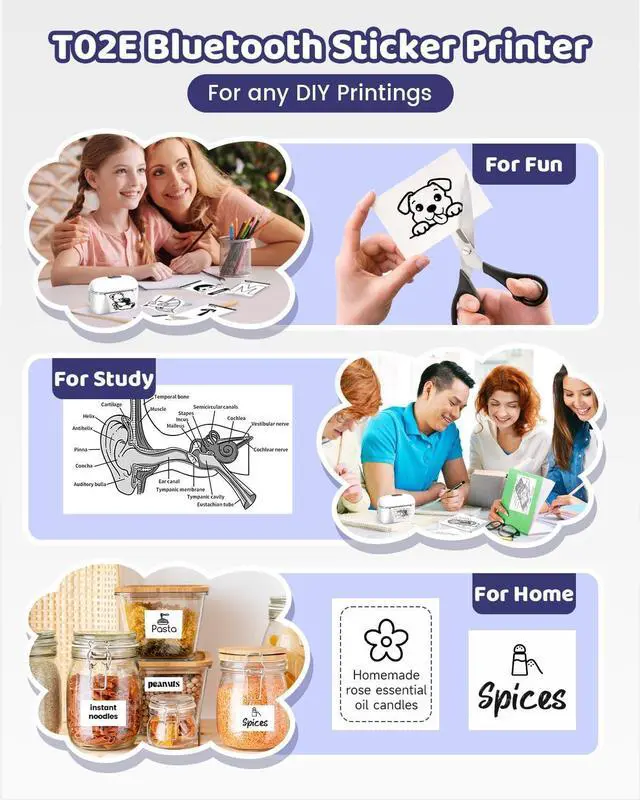 Alt view image 3 of 6 - JVFYI Phomemo T02 Mini Thermal Printer | Portable Sticker Maker for Study Notes & Photo Printing Pink