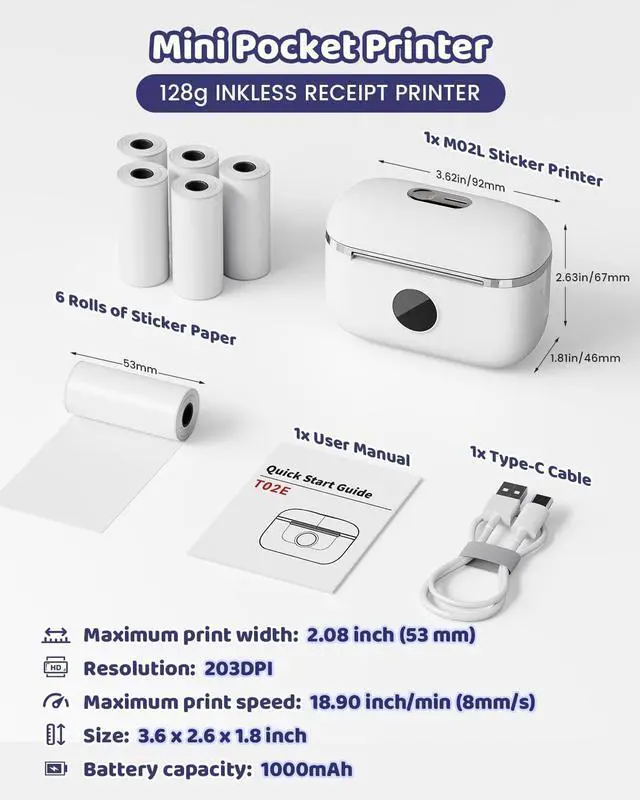 Alt view image 6 of 6 - JVFYI Phomemo T02 Mini Thermal Printer | Portable Sticker Maker for Study Notes & Photo Printing Pink