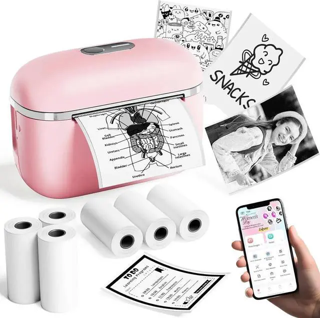 Main image of JVFYI Phomemo T02 Mini Thermal Printer | Portable Sticker Maker for Study Notes & Photo Printing Pink