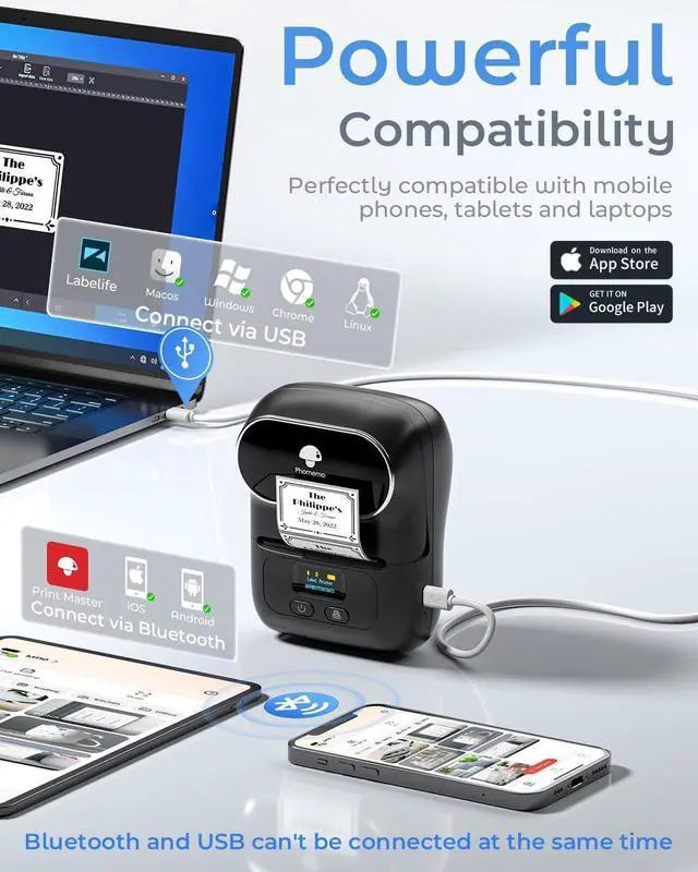 Alt view image 5 of 6 - JVFYI Phomemo M110 Portable Label Maker | Bluetooth Thermal Printer for Small Business & Home Office Blue