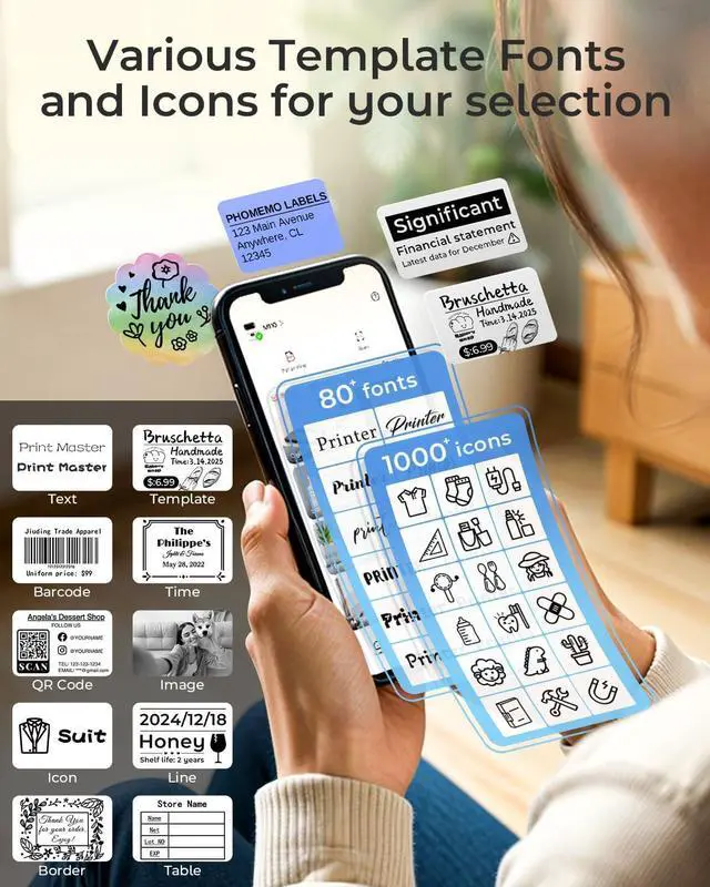 Alt view image 6 of 6 - JVFYI Phomemo M110 Portable Label Maker | Bluetooth Thermal Printer for Small Business & Home Office Blue