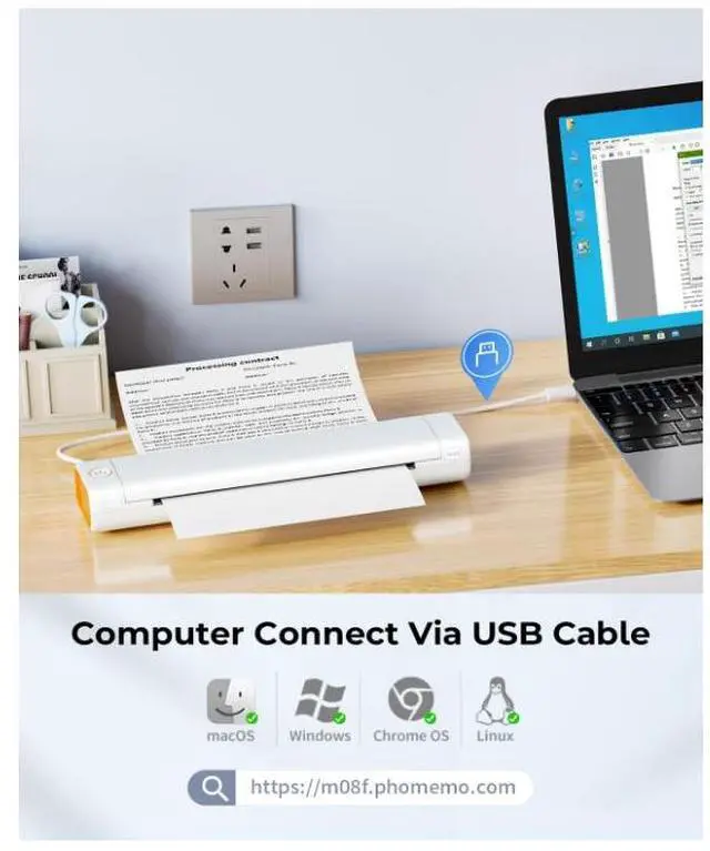 Alt view image 4 of 4 - JVFYI Phomemo M08F Wireless A4 Thermal Printer Portable Interface Supports Thermal Paper Tattoo Green