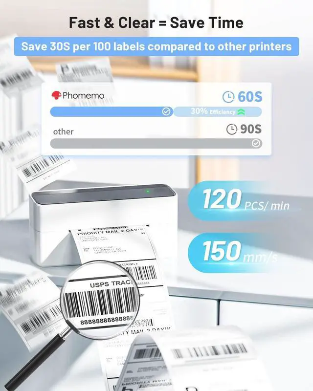 Alt view image 5 of 6 - JVFYI Phomemo PM241-BT Thermal Printer | Wireless 4x6 Shipping Label Printer for E-commerce & Small Business Purple