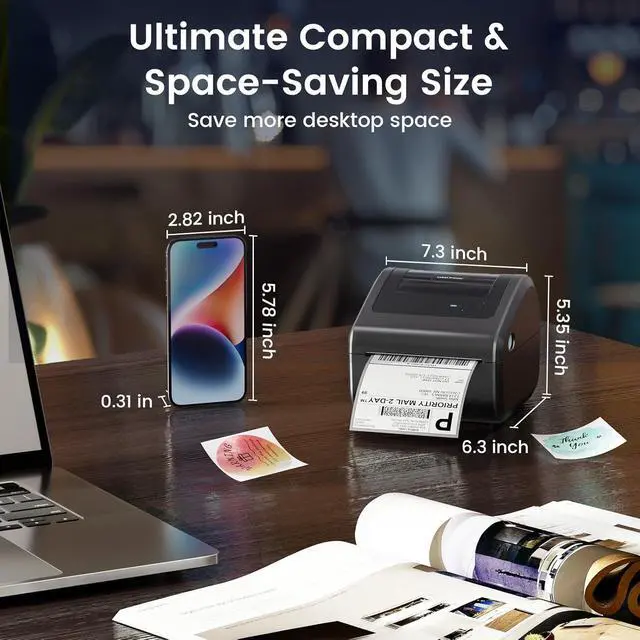 Alt view image 3 of 6 - JVFYI Phomemo D450BT 4x6 Bluetooth Thermal Label Printer | Fast, Inkless Shipping Solution for Small Business