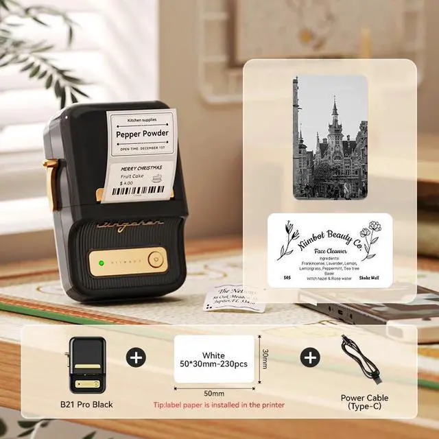 Main image of JVFYI NiiMbot B21 Greeting Card & Color Label Printer | Easy-Operated Thermal Printer for Flower Shops & Retail Gifting Black