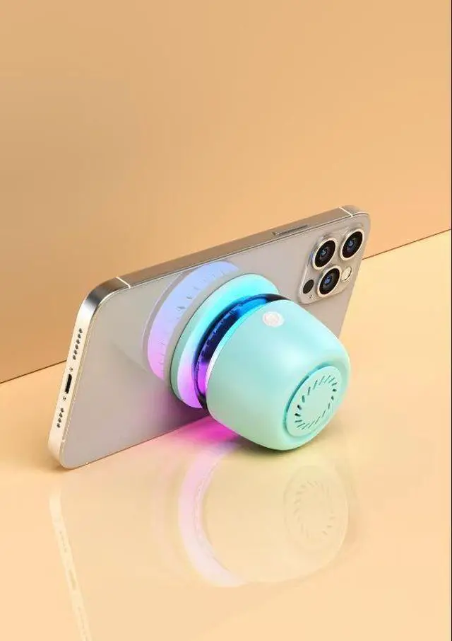 Alt view image 6 of 6 - JVFYI Mini Round Bluetooth Speaker | High Bass, IPX6 Waterproof, 20H Playtime | Includes Portable Wireless Charging Stand Light Blue