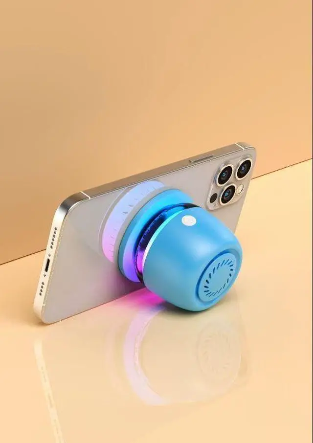 Alt view image 5 of 6 - JVFYI Mini Round Bluetooth Speaker | High Bass, IPX6 Waterproof, 20H Playtime | Includes Portable Wireless Charging Stand Light Blue