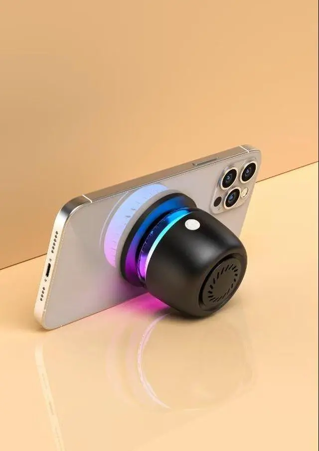 Alt view image 4 of 6 - JVFYI Mini Round Bluetooth Speaker | High Bass, IPX6 Waterproof, 20H Playtime | Includes Portable Wireless Charging Stand Light Blue