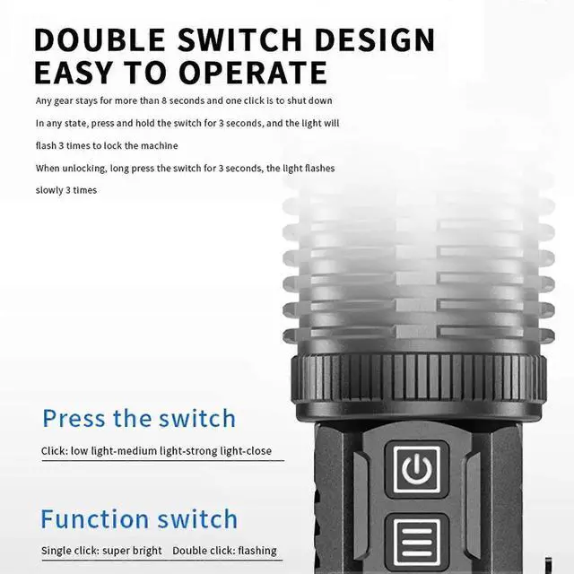Alt view image 3 of 5 - JVFYI XHP99 Rechargeable Flashlight - Zoom, 4 Modes, IPX4 Waterproof, Black