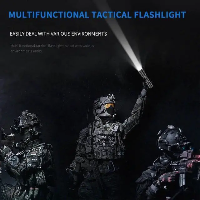 Alt view image 5 of 5 - JVFYI XHP99 Rechargeable Flashlight - Zoom, 4 Modes, IPX4 Waterproof, Black