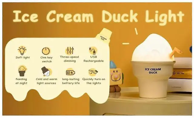 Alt view image 3 of 5 - JVFYI USB Rechargeable Ice Cream Duck Night Light for Kids - Cute Yellow Silicone Lamp with Touch Control