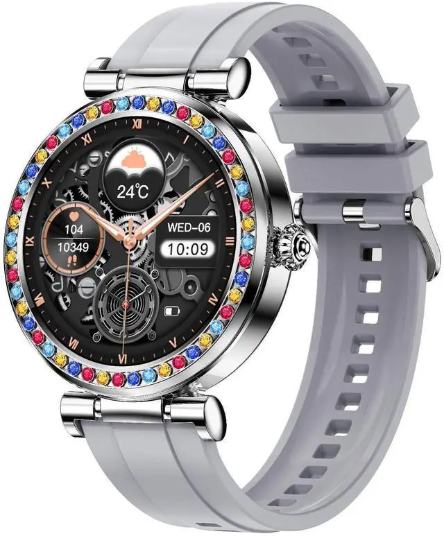 Main image of JVFYI Women's Waterproof Smart Watch with Heart Rate Monitor, 5ATM Fitness Tracker & Customizable Watch Faces Silver shell + Grey glue