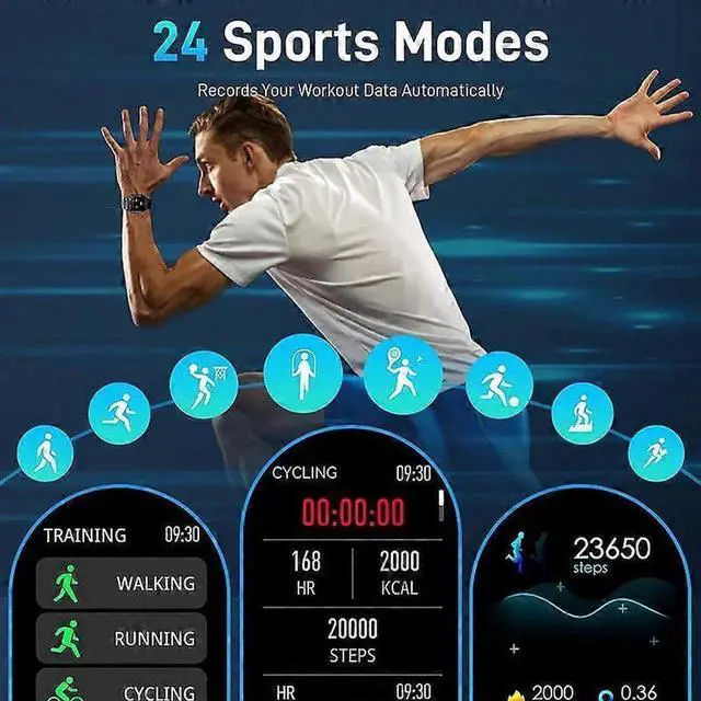 Alt view image 4 of 7 - JVFYI Military Smart Watch for Men, 1.85" HD Display, Heart Rate Monitor, Fitness Tracker, iPhone/Android Compatible