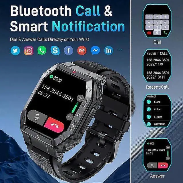 Alt view image 2 of 7 - JVFYI Military Smart Watch for Men, 1.85" HD Display, Heart Rate Monitor, Fitness Tracker, iPhone/Android Compatible