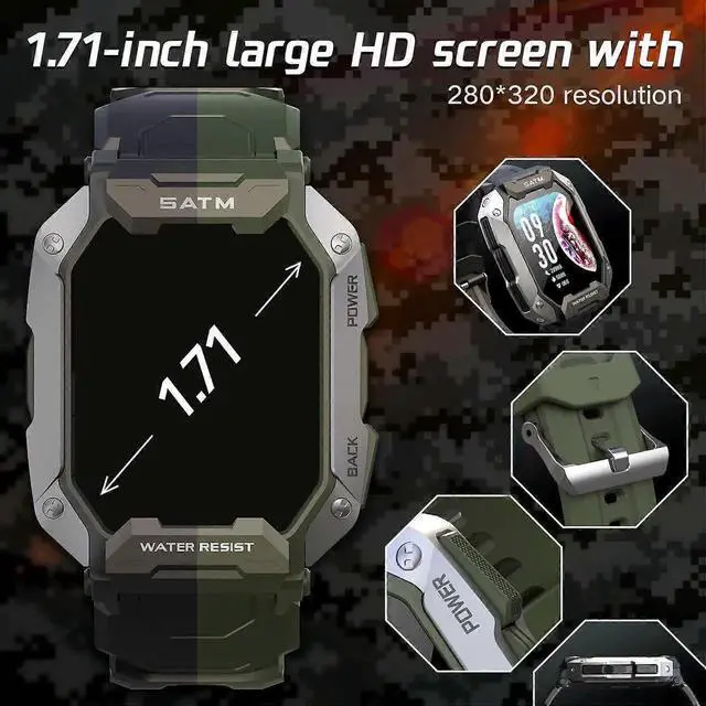 Alt view image 4 of 5 - JVFYI Slothcloud Smart Watch for Men: 1.71" HD Fitness Tracker, 24 Sport Modes, Heart Rate & Sleep Monitor