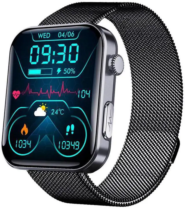 Main image of JVFYI Smart Watch 2.1" HD Screen, Bluetooth Calls, Heart Rate & Sleep Monitor, IP67 Waterproof, 7-Day Battery Black Milan