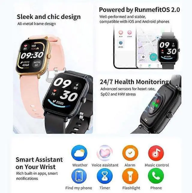 Alt view image 3 of 7 - JVFYI 1.95'' Smart Watch with Bluetooth Calls, 100+ Sports Modes, Health Monitor, 7-Day Battery black