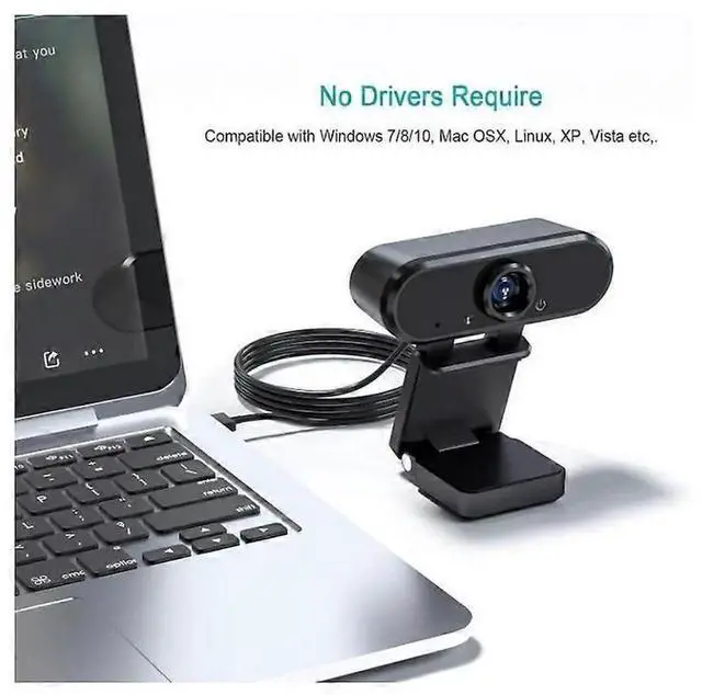Alt view image 3 of 5 - JVFYI 1080P HD Webcam with Noise-Canceling Mic, 90° Wide Angle USB Camera for Video Calls & Streaming (Black)