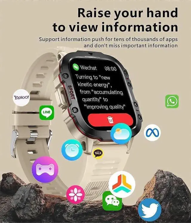 Alt view image 5 of 5 - JVFYI 1.96" Military Smart Watch for Men - Fitness Tracker with Call, Heart Rate, Blood Pressure & 420mAh Battery