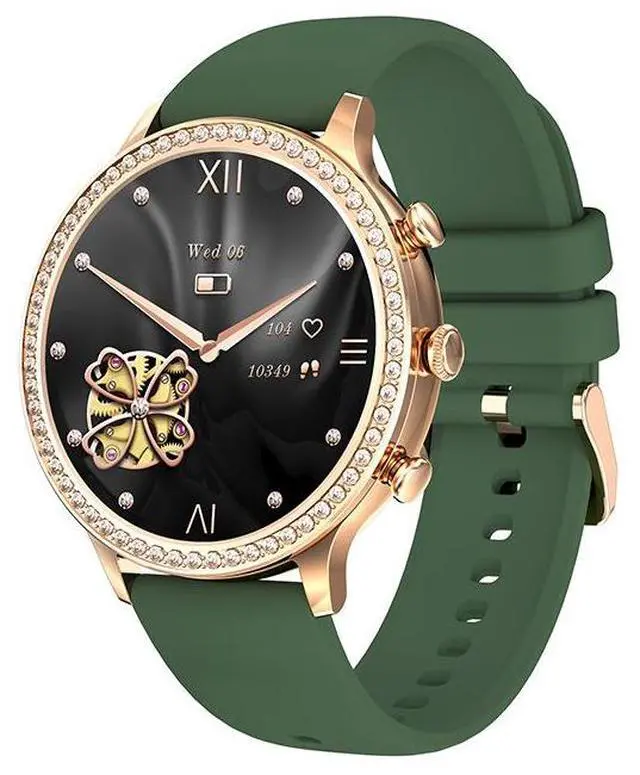 Main image of JVFYI Diamond Smart Watch for Women: 1.32" Fitness Tracker with Heart Rate, Blood Oxygen & Sleep Monitor green
