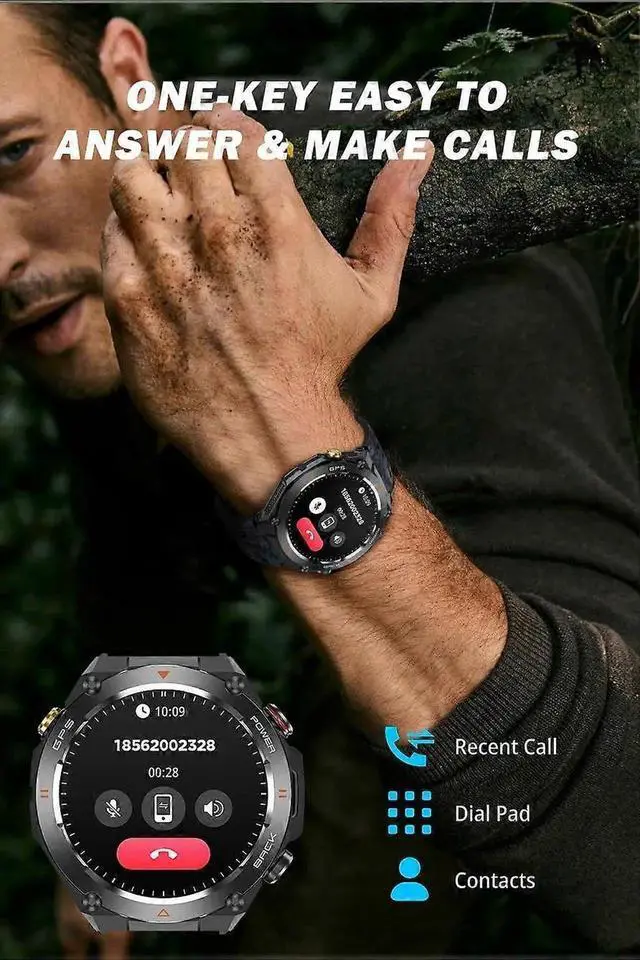 Alt view image 3 of 5 - JVFYI GPS Smart Watch with Bluetooth Calls, Heart Rate Monitor, Compass & 100+ Sports Modes Black camouflage