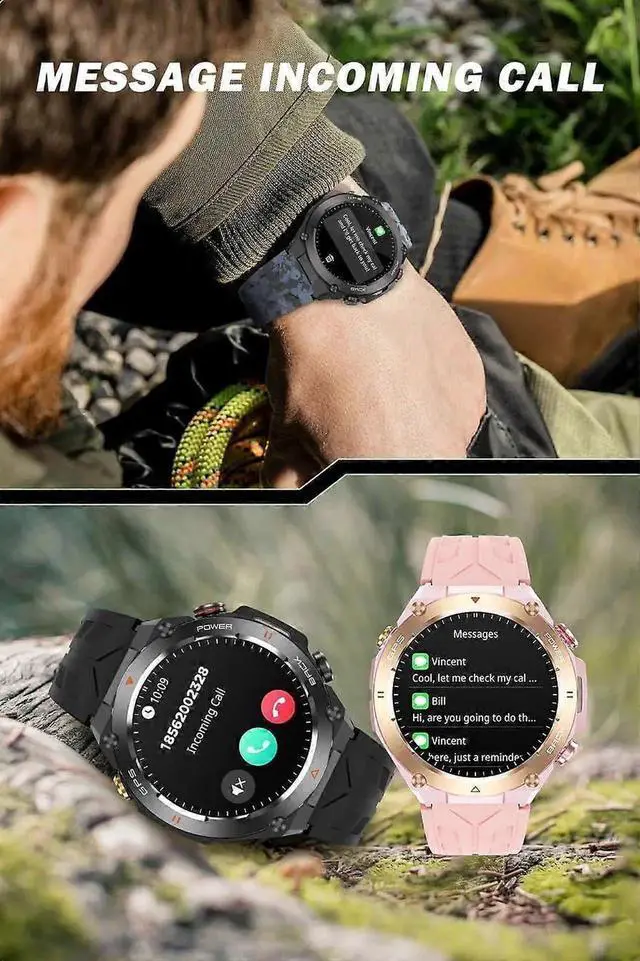 Alt view image 4 of 5 - JVFYI GPS Smart Watch with Bluetooth Calls, Heart Rate Monitor, Compass & 100+ Sports Modes Black camouflage