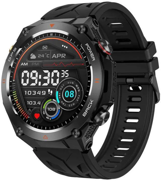 Main image of JVFYI GPS Smart Watch with Bluetooth Calls, Heart Rate Monitor, Compass & 100+ Sports Modes black