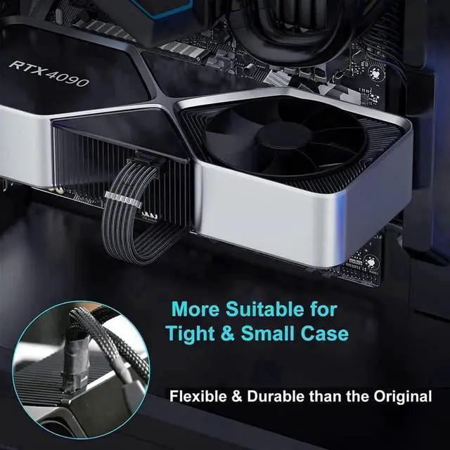 Alt view image 3 of 7 - JVFYI PCIE 5.0 RTX 4070Ti 16Pin GPU Power Extension Cable, PCI-e 5.0 12VHPWR GPU Cable Adapter 16Pin(12+4) Male to 2X8Pin Female Extension Cord Designed for Geforce RTX 4070 4070 Super Black