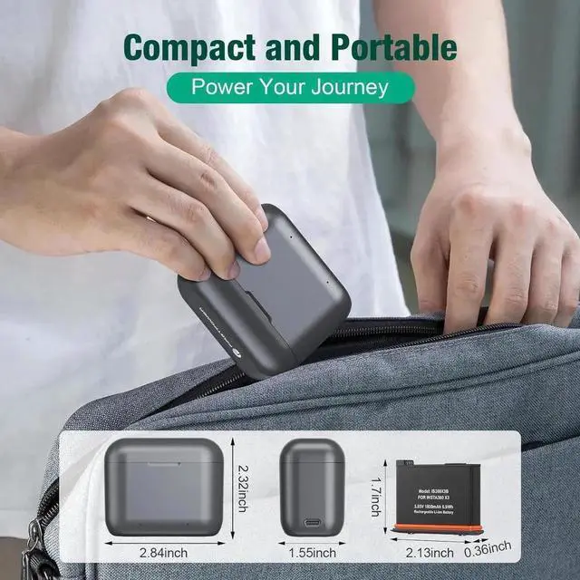 Alt view image 5 of 7 - JVFYI Replacement Insta360 X3 Battery 1800mAh 2-Pack and Dual Slot USB Fast Charger Hub Compatible with Insta360 X3 Action Camera