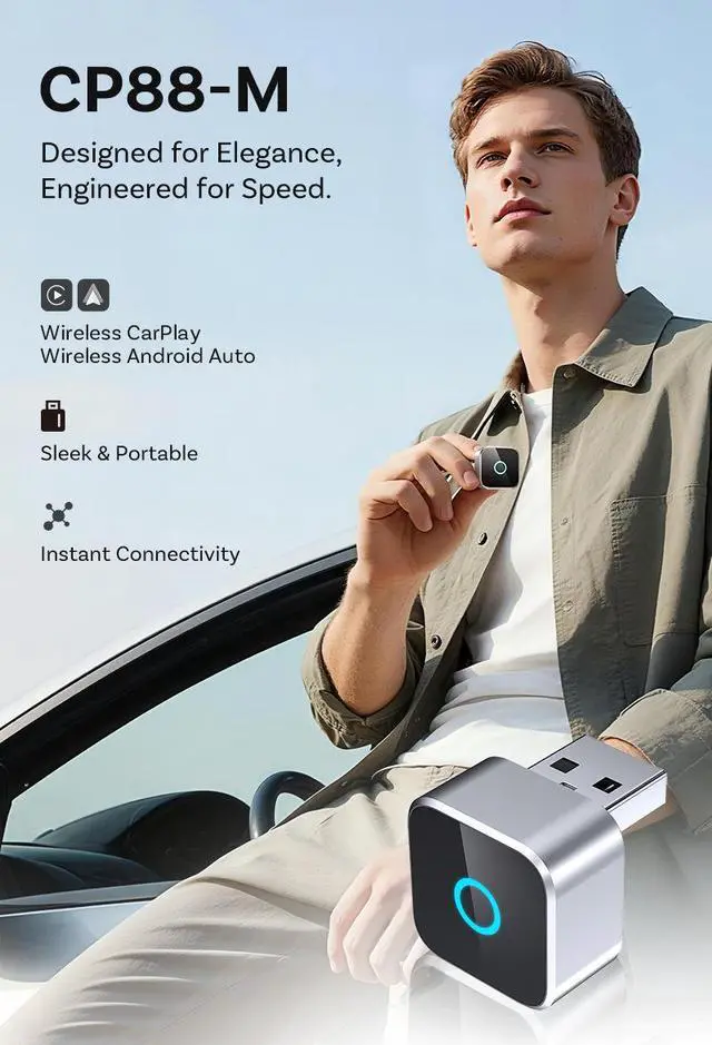 Alt view image 5 of 7 - JVFYI Ottocast Mini Cube 3.0 Wireless CarPlay & Android Auto 2-in-1 Adapter, Convert Wired to Wireless for iPhone iOS 10+ & Android 11+, Universal Plug & Play