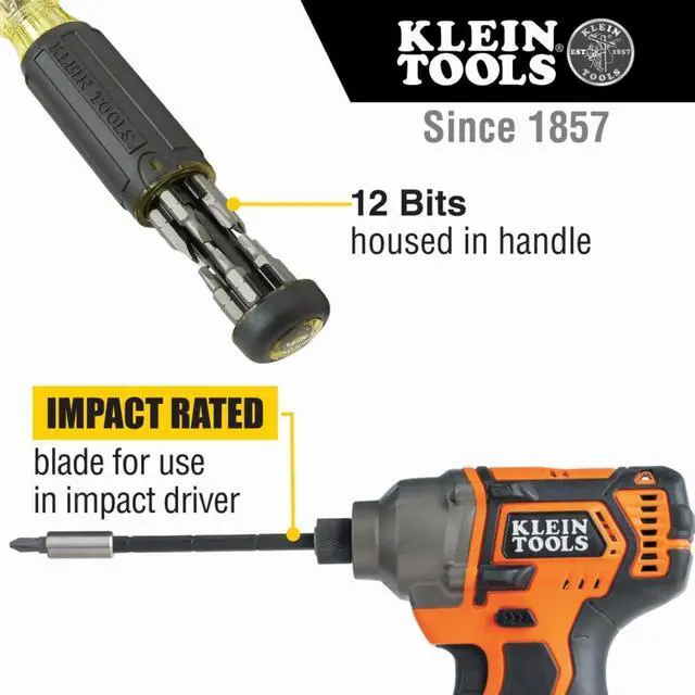 Alt view image 4 of 7 - Klein Tools 32303 Multi-Bit Screwdriver/Nut Driver, Impact Rated 14-in-1 Magnetic Screwdriver Set Phillips, Slotted, Square, Combo, Torx